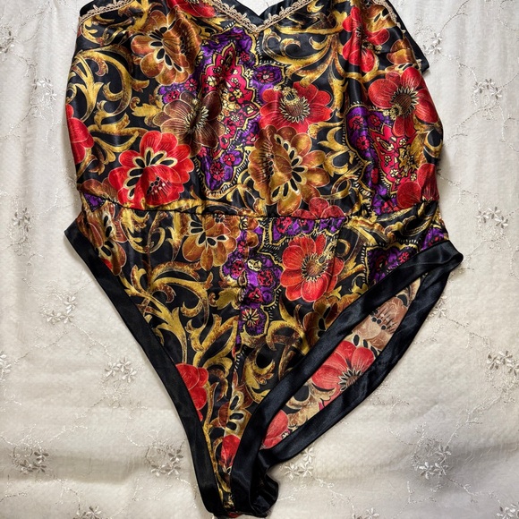 vintage 80s california dynasty golden floral satin bodysuit – size large - Picture 2 of 5